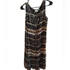Kim Rogers Sleeveless Printed Dress Size M Brown Black Tan Abstract Pattern